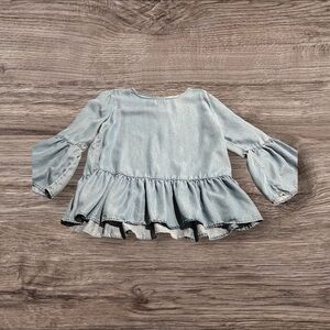 Beach Lunch Lounge Women’s Chambray Scoop Neck Bell Sleeve Ruffle Top Size L